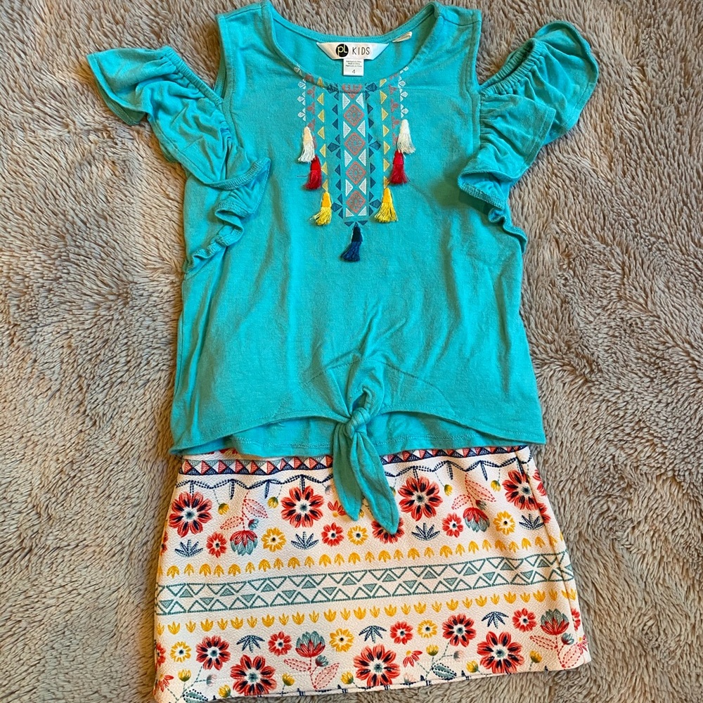 Petit Lem Off The Shoulder Shirt & Skirt Set